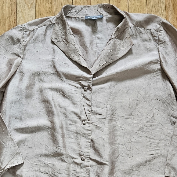 Go Silk Womens Top S Button Front Champagne Beige Crinkle Flaw Lagenlook - Picture 2 of 10